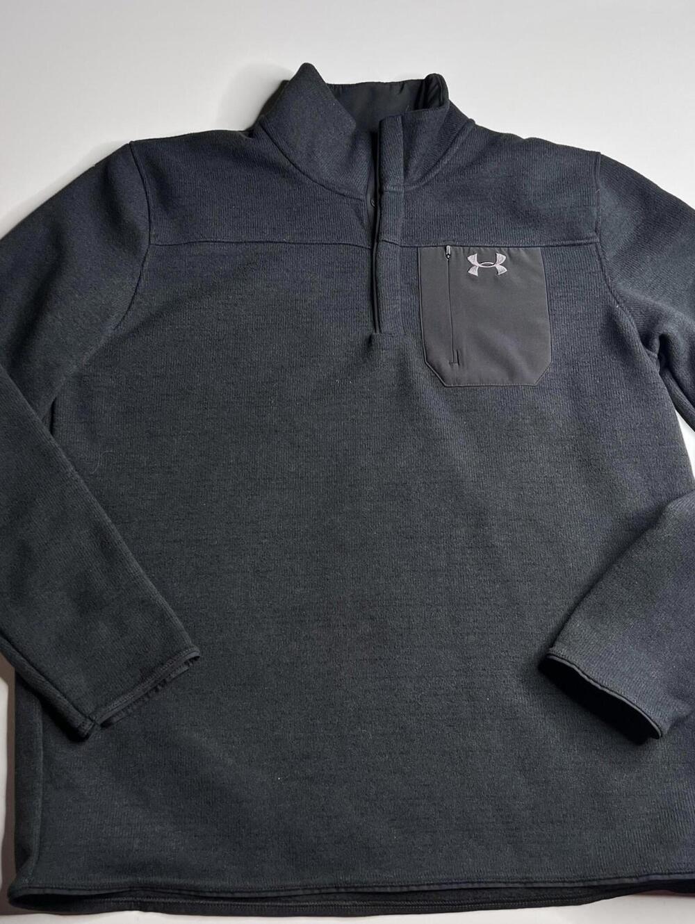 Under Armour Pullover Mens XL Gray Fleece 1/4 Zip Mock Neck Chest Pocket Logo‎